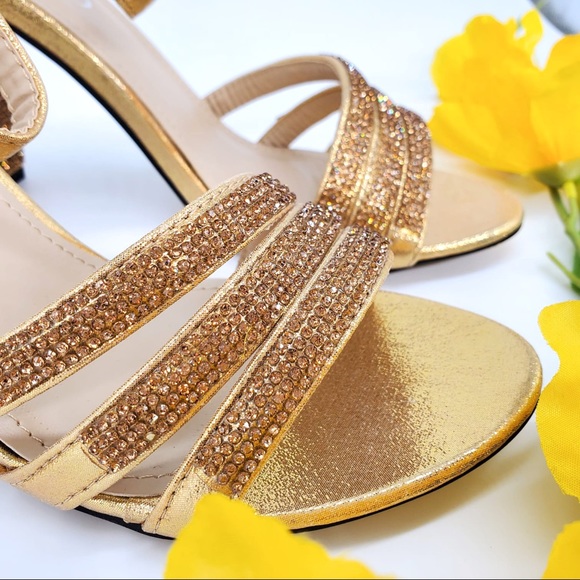 Gold Dress Block Heel with Rhinestones - Picture 5 of 6